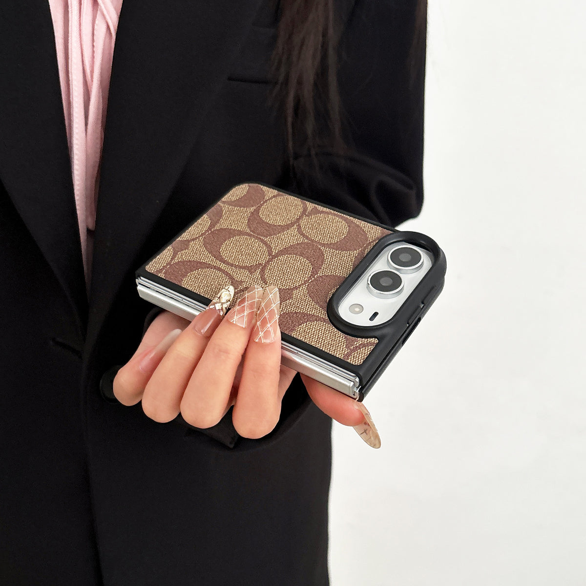 iPhone Duo Classic Monogram Leather Case – Gold Logo Option