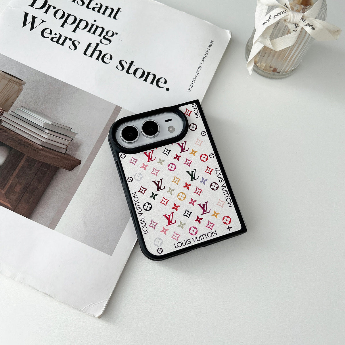 Colorblock Monogram Leather Protective iPhone Case