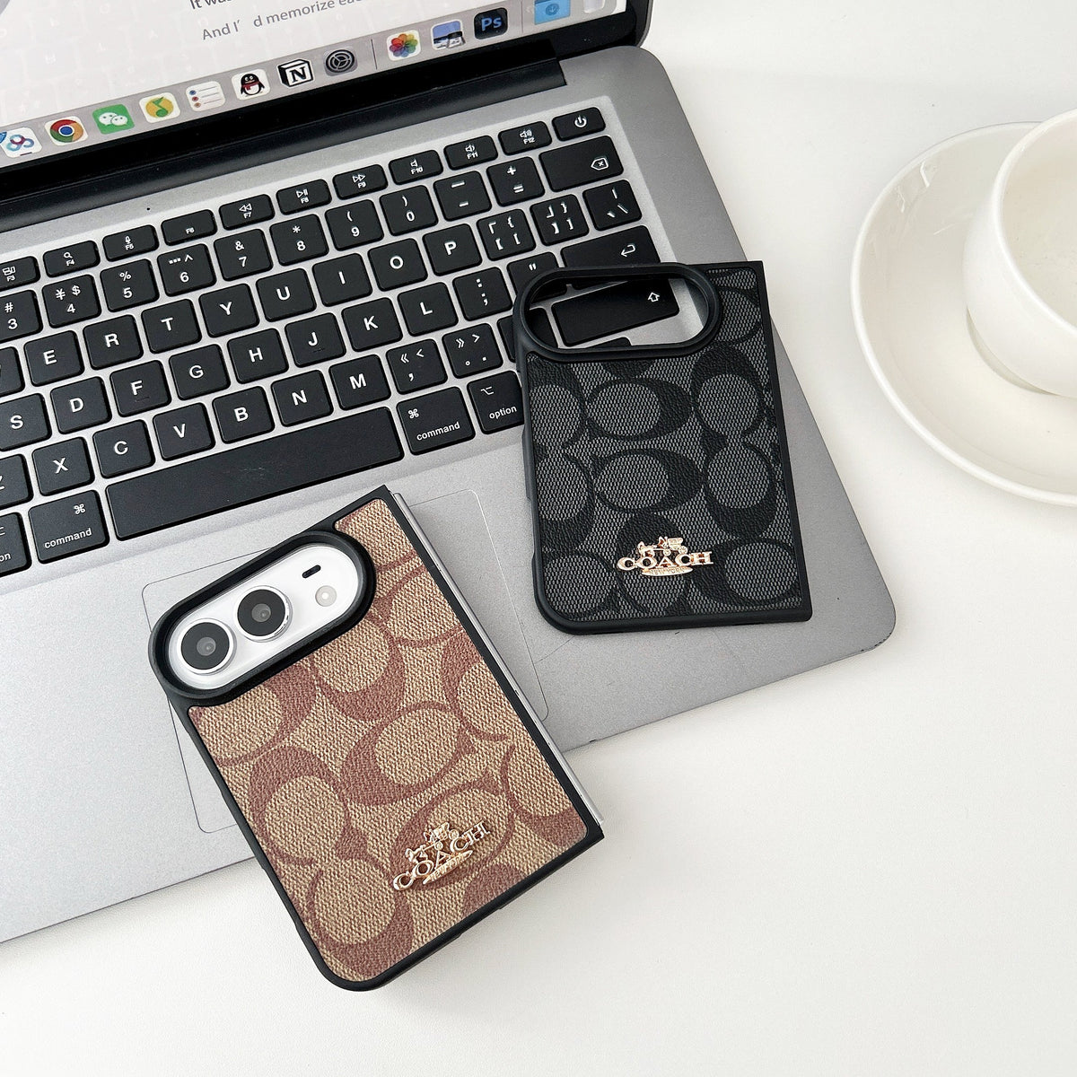 Monogram Leather iPhone Case with Metal Logo Accent