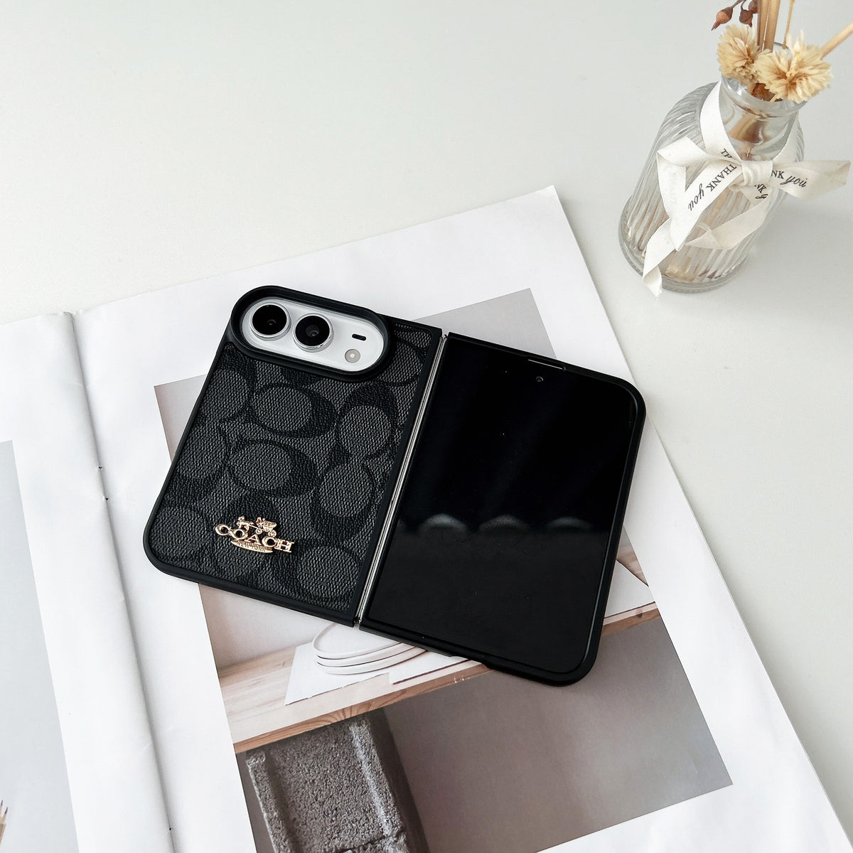 iPhone Duo Classic Monogram Leather Case – Gold Logo Option