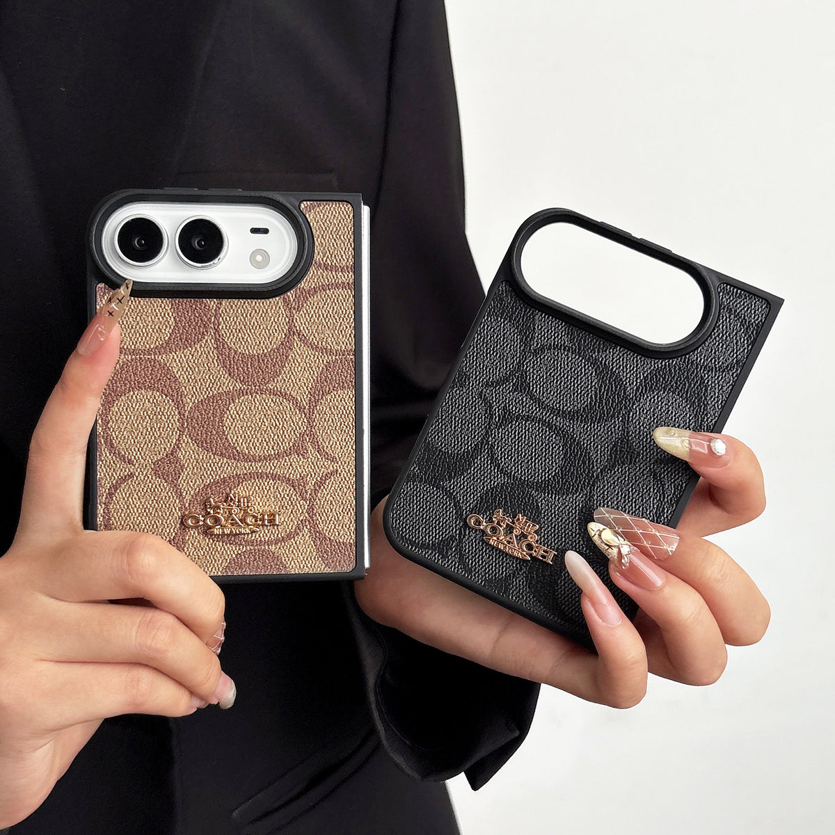 iPhone Duo Classic Monogram Leather Case – Gold Logo Option