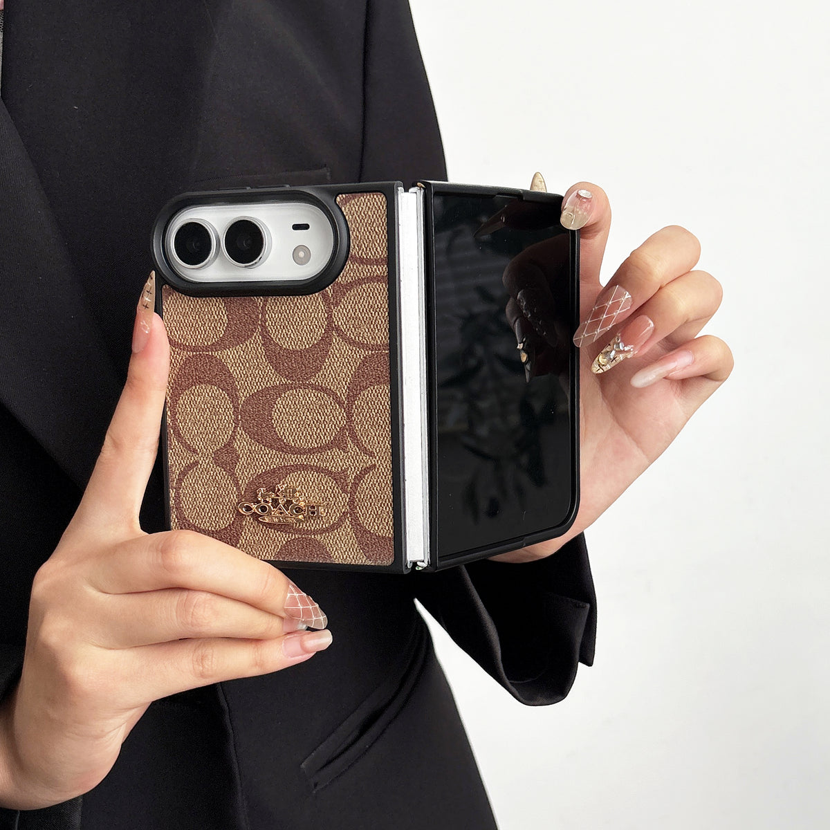 iPhone Duo Classic Monogram Leather Case – Gold Logo Option