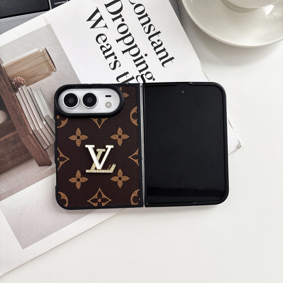 iPhone Duo Monogram Leather Case – Crystal Logo Edition