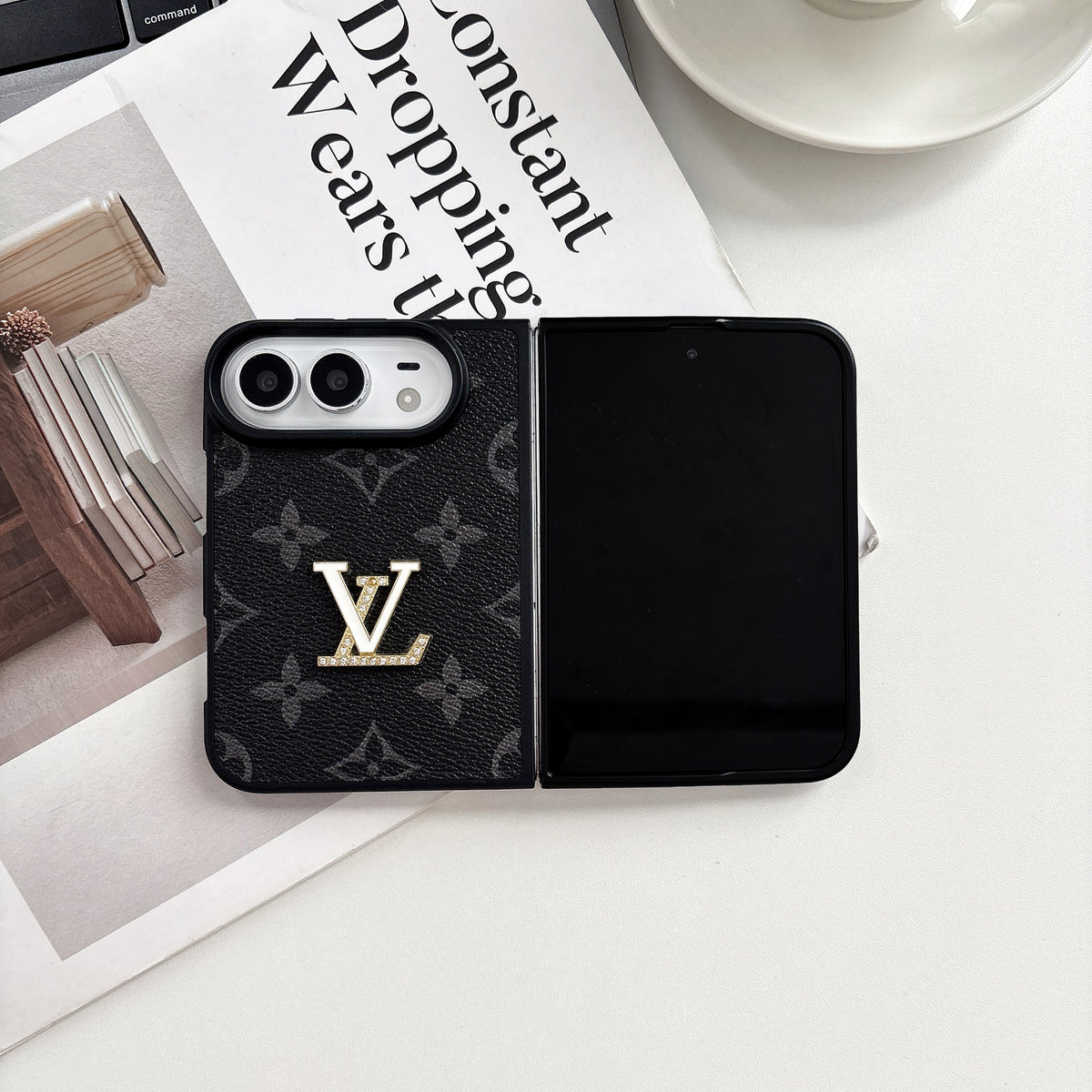 iPhone Duo Monogram Leather Case – Crystal Logo Edition