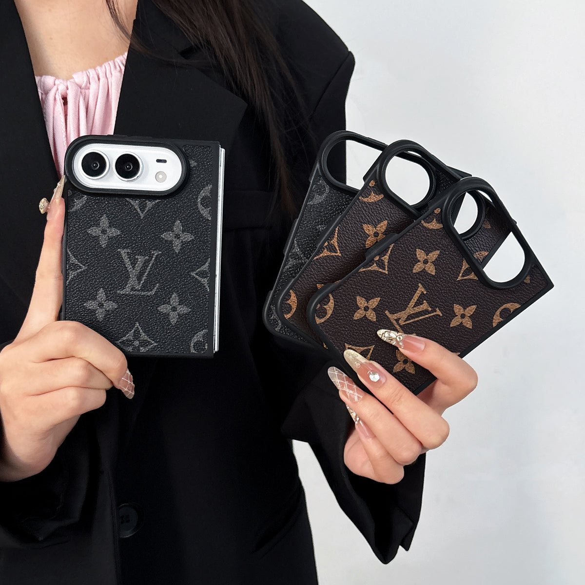 iPhone Duo Monogram Leather Case – Crystal Logo Edition