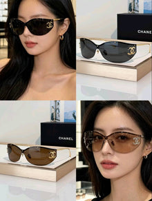 Luxury Rimless Shield Sunglasses | Gold Metal Accent UV400 Fashion Eyewear