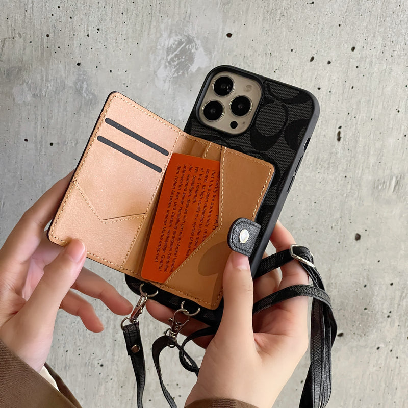 Classic iPhone Case With Wallet And Strap Brown