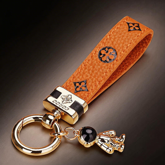 Genuine Leather Luxury Car Astronaut Keychain