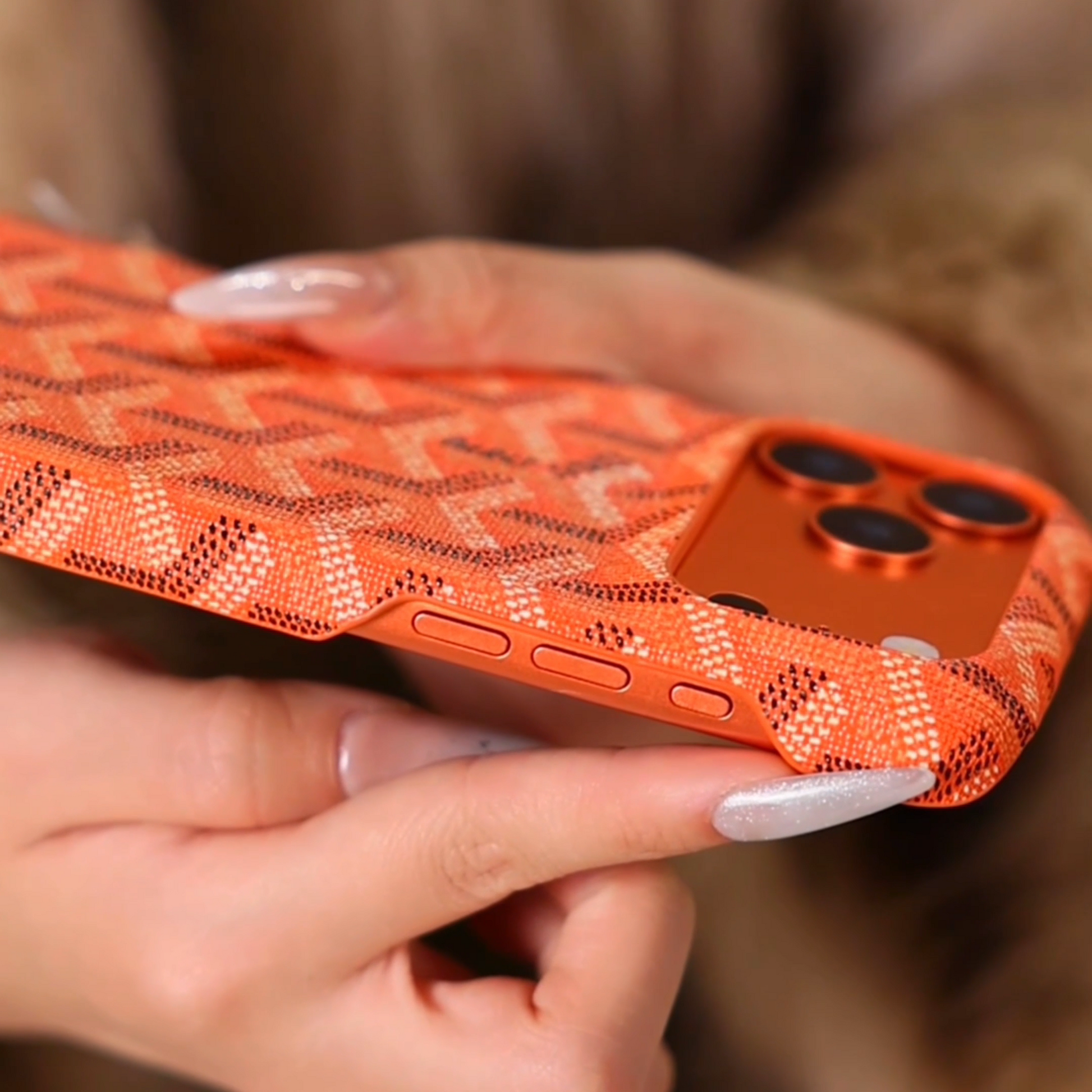 Luxury Textured Orange iPhone Case – Shockproof Stylish Protective Cover