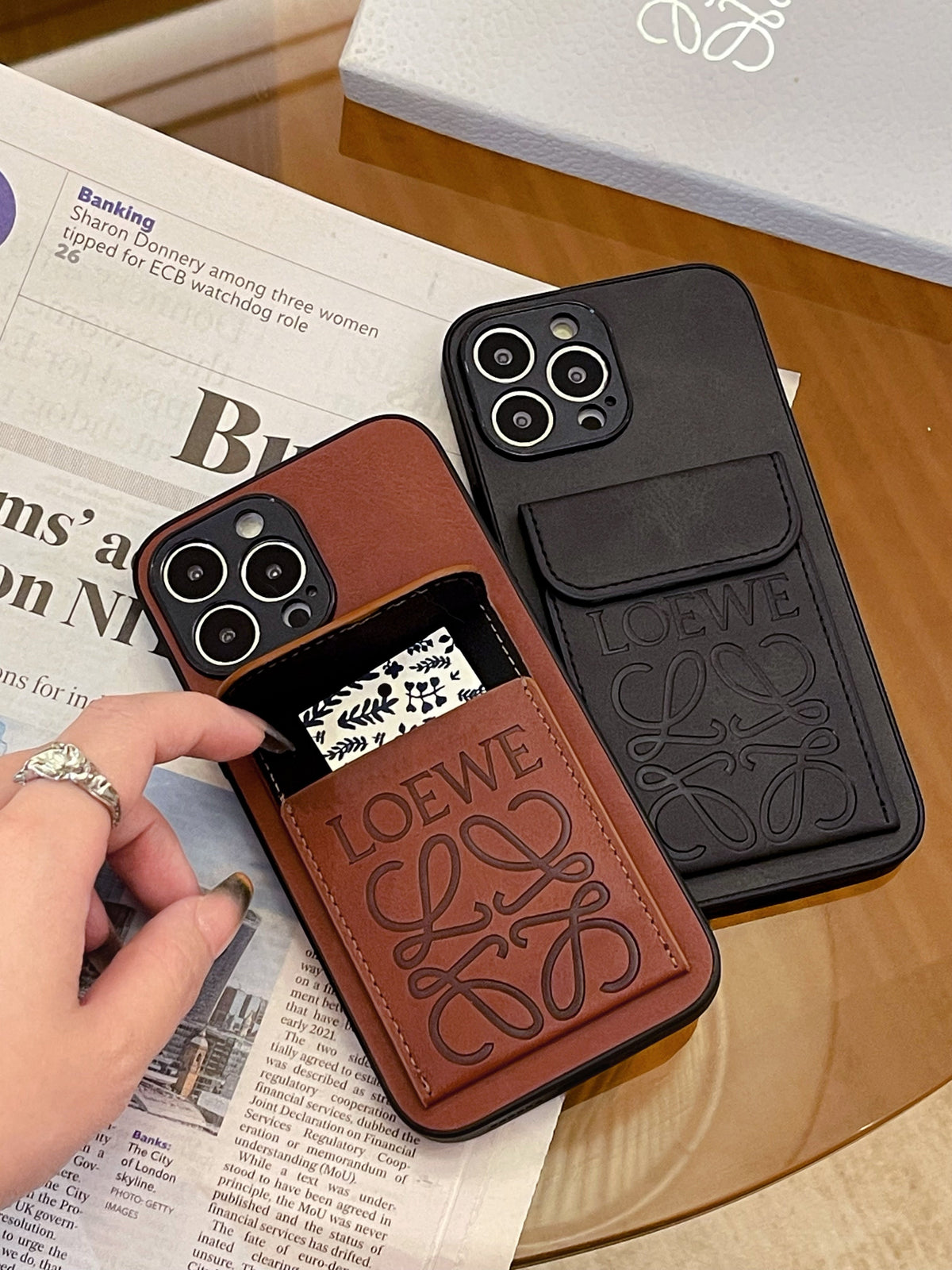 Luxury iPhone Case With Card Holder Brown-