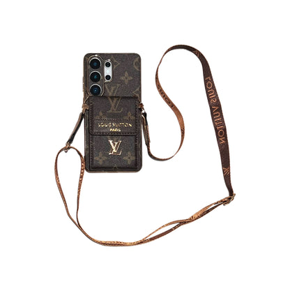 Luxury Advanced Leather Samsung Phone Case with Wallet and Strap.
