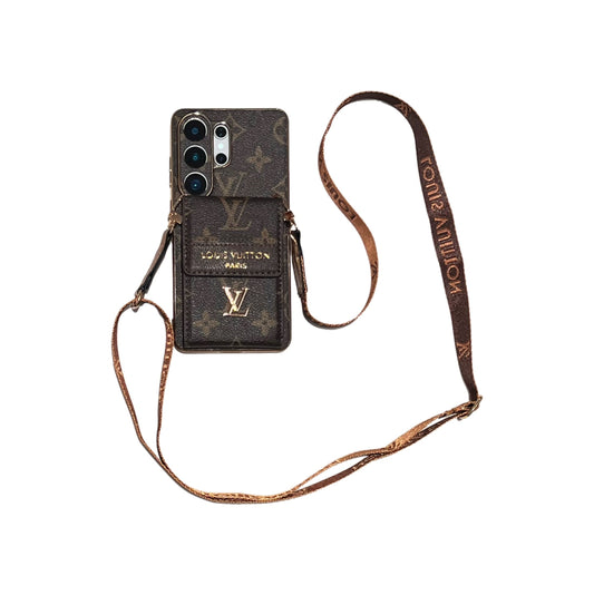 Luxury Advanced Leather Samsung Phone Case with Wallet and Strap.