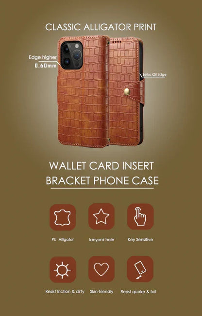 Alligator Print iPhone Case With Wallet And Strap
