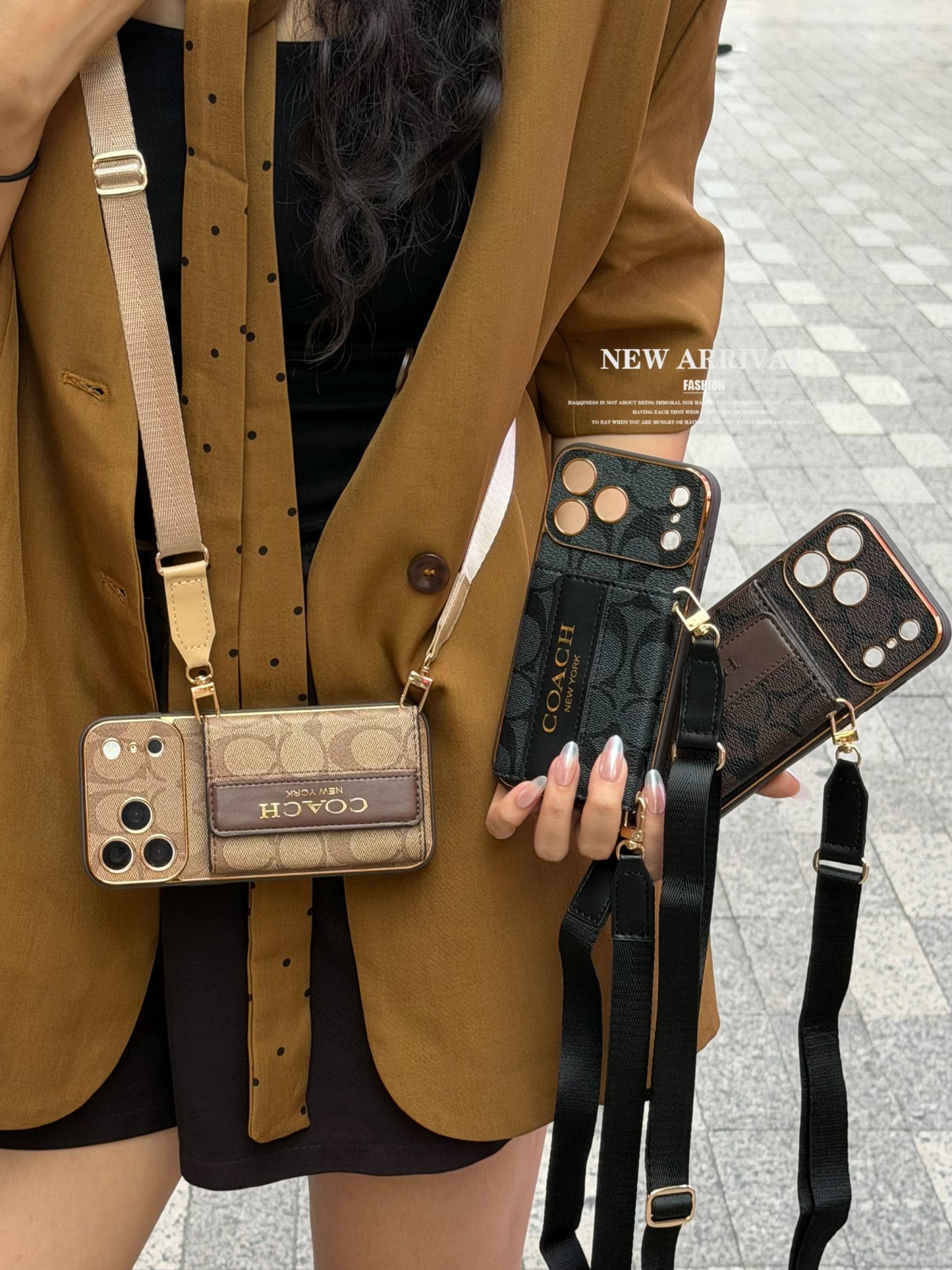 Vintage Signature Pattern iPhone Case | Card Holder & Crossbody Strap