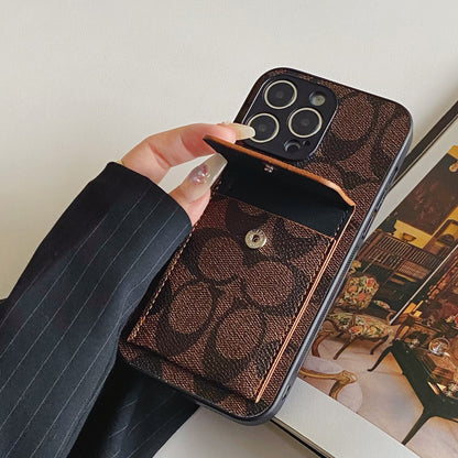 Classic iPhone Case With Wallet Dark Brown-