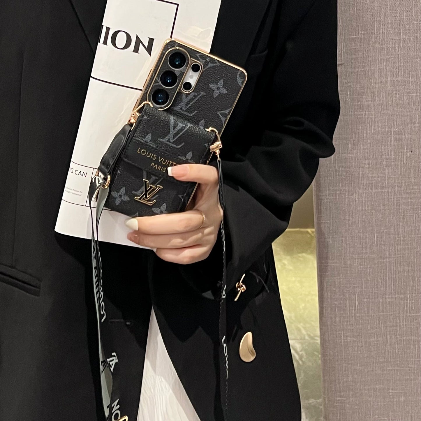 Luxury Advanced Leather Samsung Phone Case with Wallet and Strap.