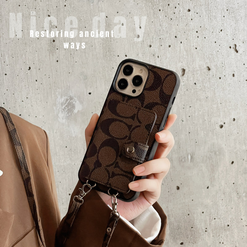 Classic iPhone Case With Wallet And Strap Brown