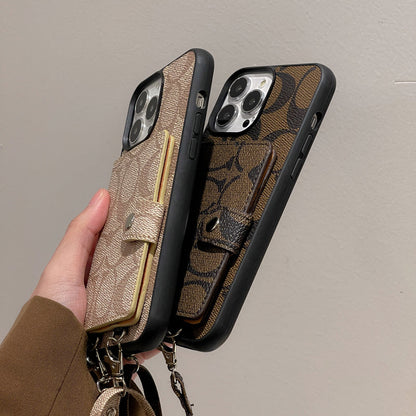 Classic iPhone Case With Wallet And Strap Brown