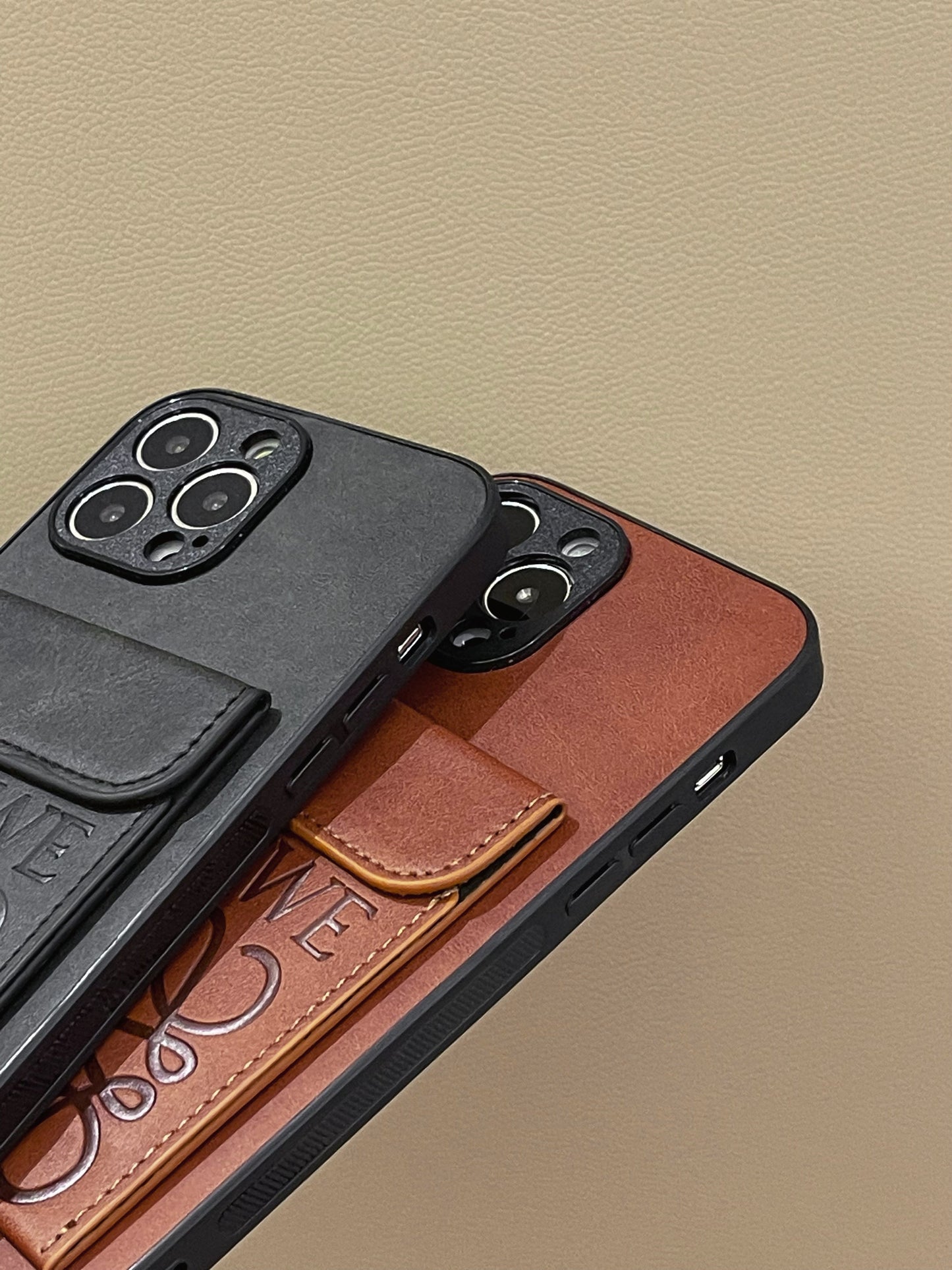 Luxury iPhone Case With Card Holder Brown-