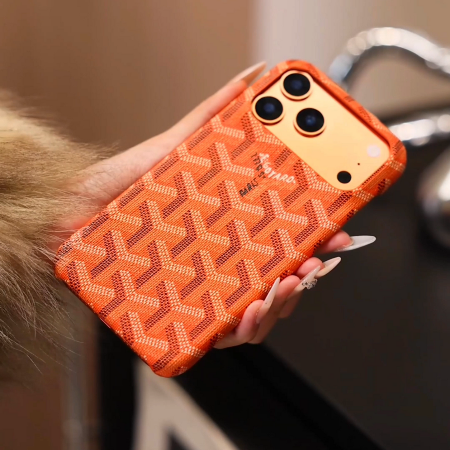 Luxury Textured Orange iPhone Case – Shockproof Stylish Protective Cover