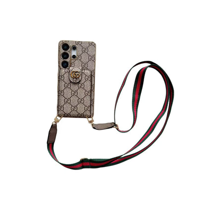 Luxury Monogram Crossbody Phone Case with Card Pocket and Shoulder Strap