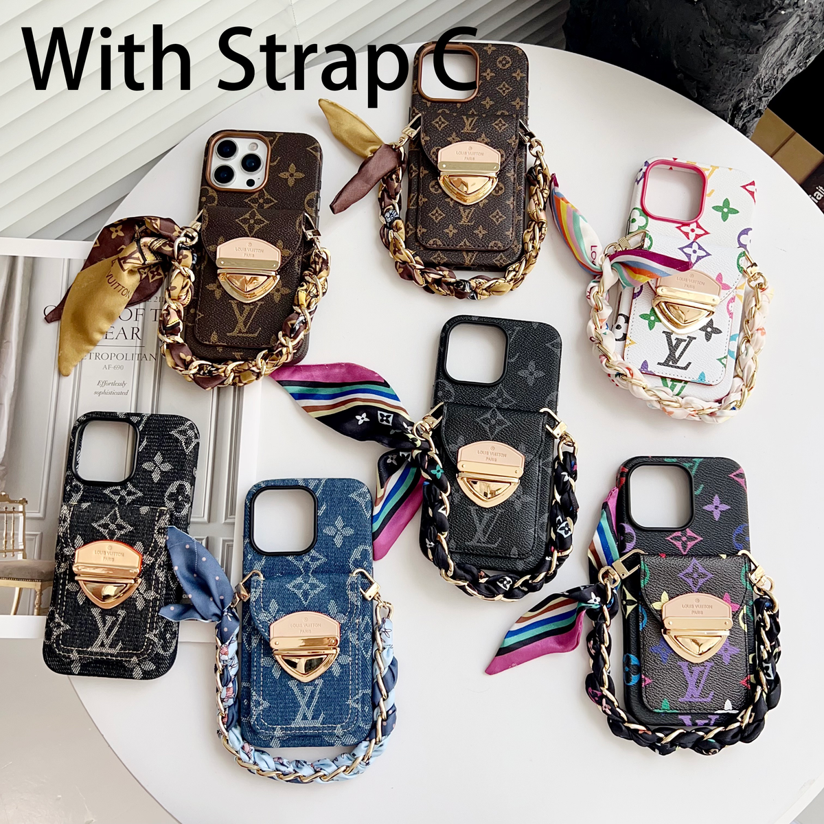 Luxury Crossbody iPhone Case with Card Pocket & Detachable Strap