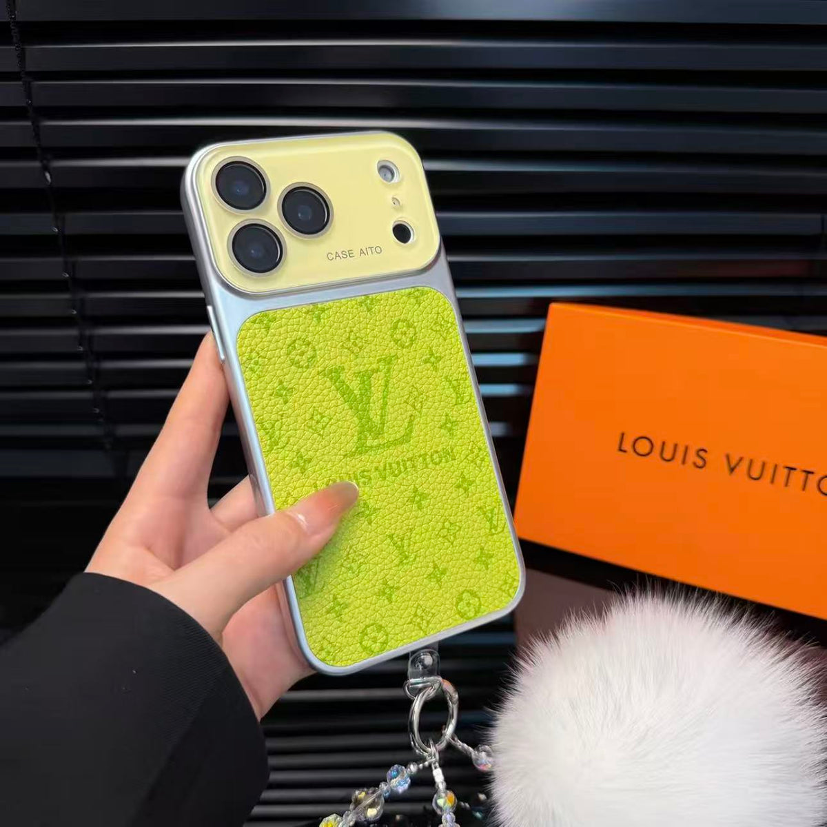 Luxury Monogram Leather Protective iPhone Case - Cream & Silver Edition