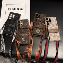 Luxury Advanced Leather Samsung Phone Case with Wallet and Strap.
