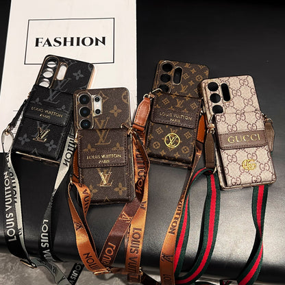 Luxury Advanced Leather Samsung Phone Case with Wallet and Strap.