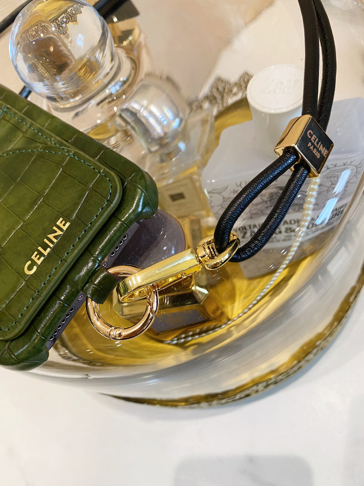 Alligator Print Celine iPhone Case With Card Holder And Strap Green