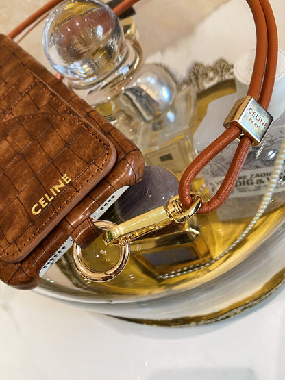 Alligator Print Celine iPhone Case With Card Holder And Strap Brown