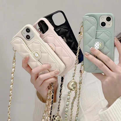 Luxury Wallet iPhone Case With Crossbody Chain