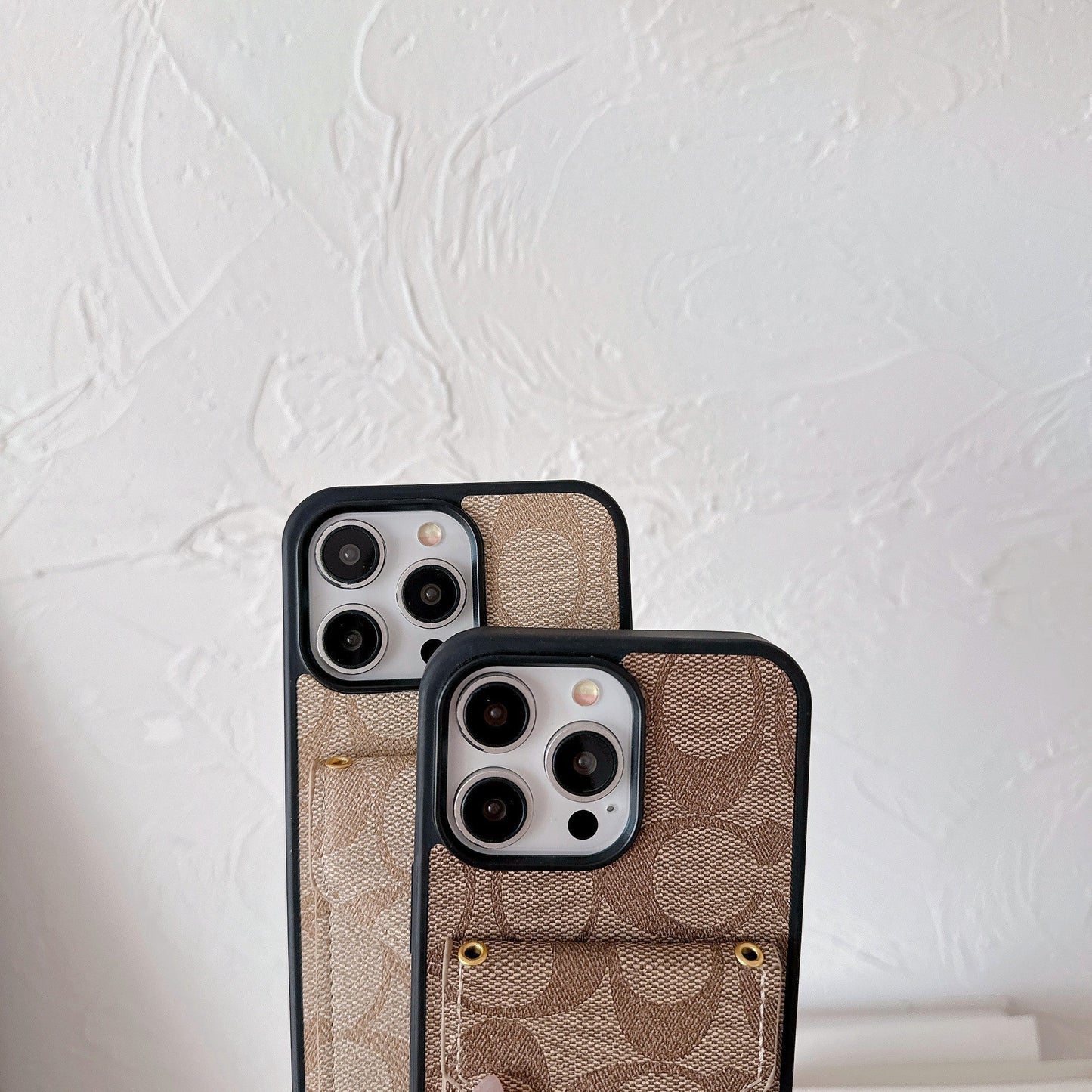 Classic iPhone Case With Card Holder And Strap Light Brown