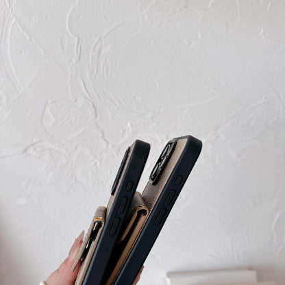 Classic iPhone Case With Card Holder And Strap Light Brown