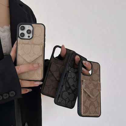 Classic iPhone Case With Card Holder And Strap Light Black