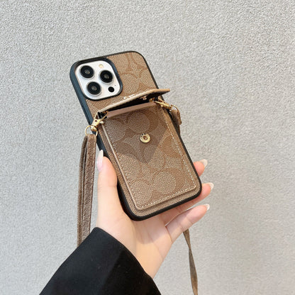 Classic iPhone Case With Card Holder And Strap Light Brown