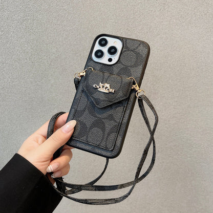 Classic iPhone Case With Card Holder And Strap Light Black