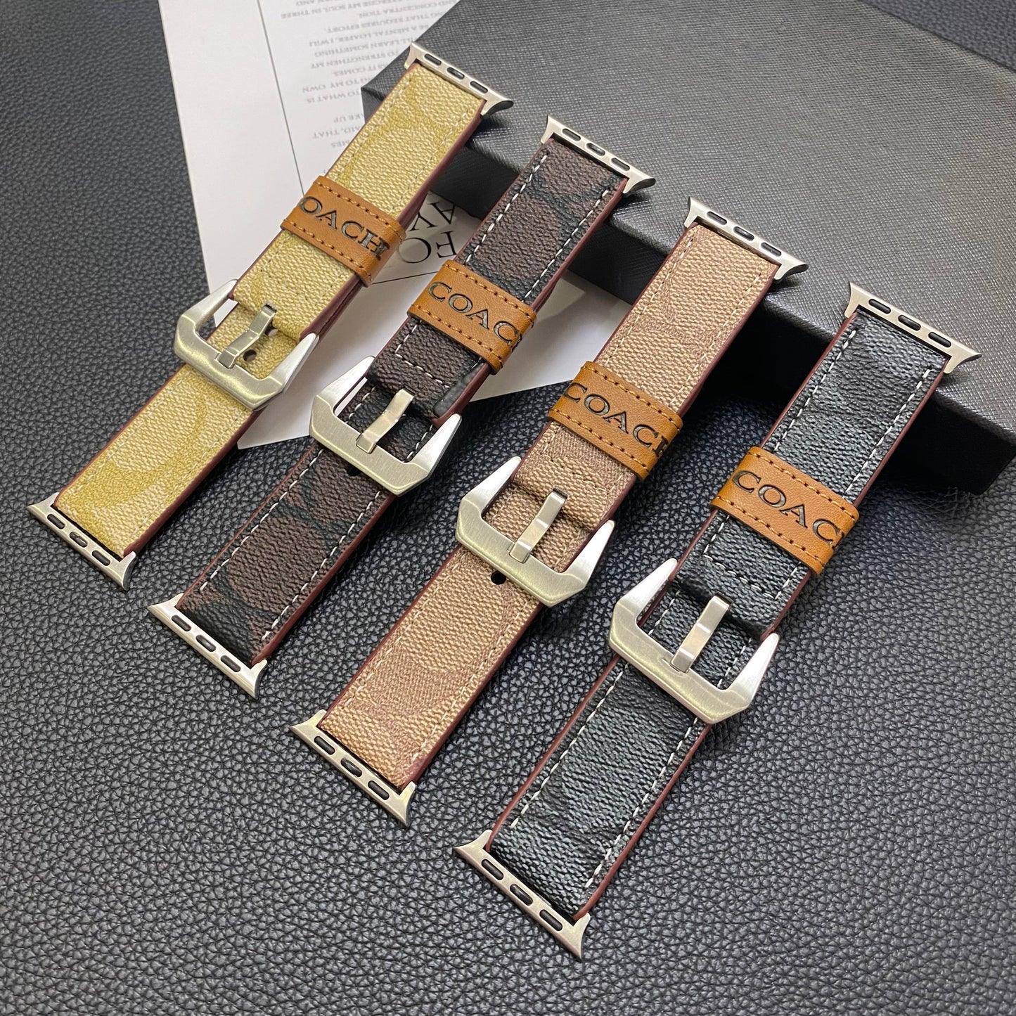 Leather Coach Apple Watch Band Dark brown-