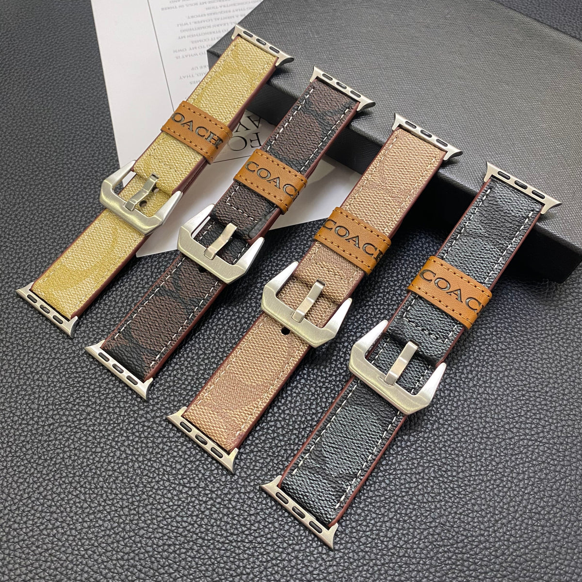 Leather Coach Apple Watch Band Dark brown-