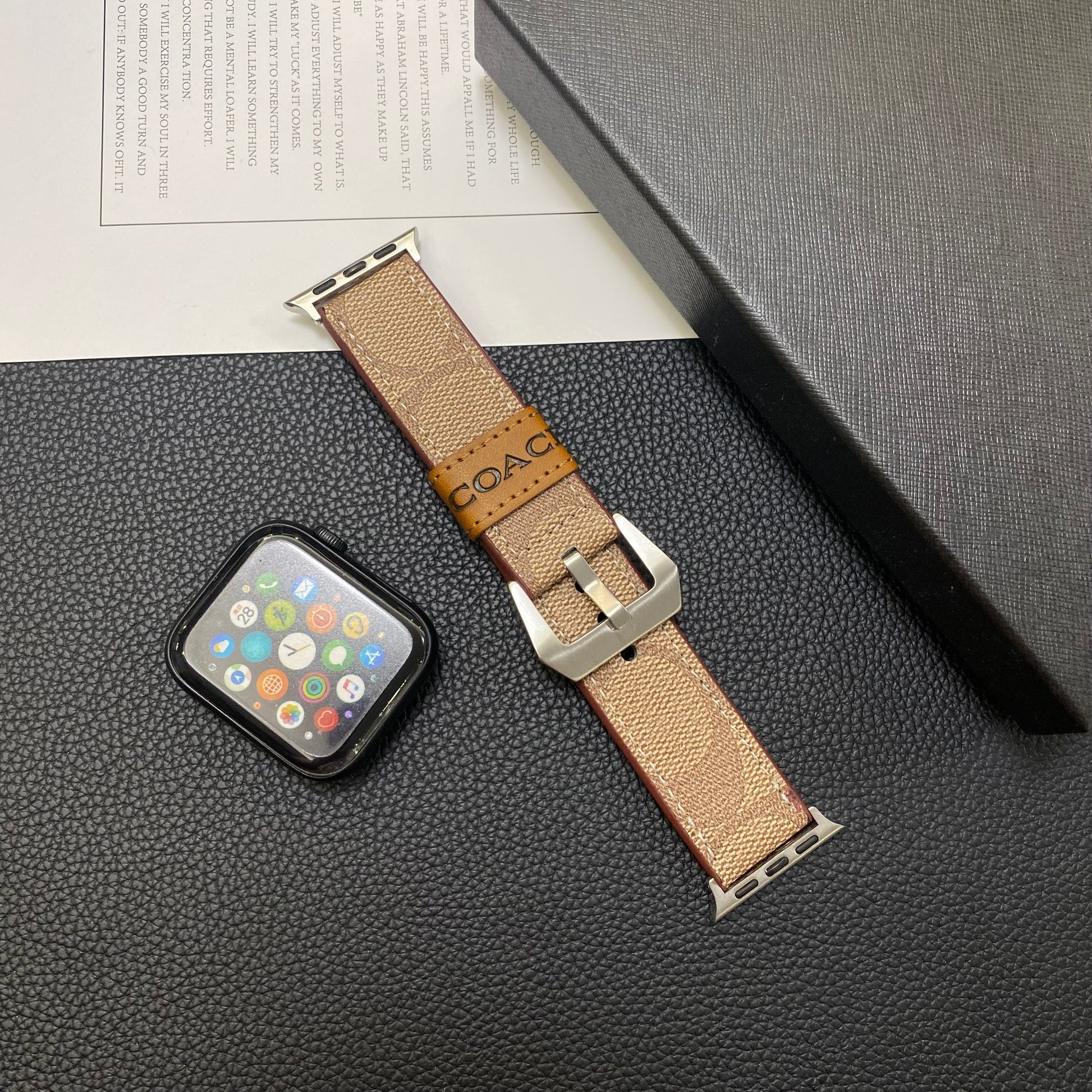 Leather Coach Apple Watch Band Light Brown-