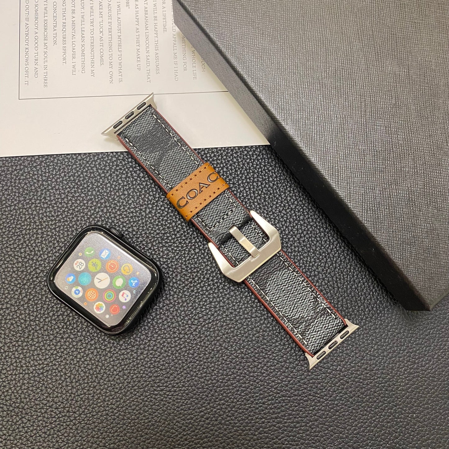 Leather Coach Apple Watch Band Black-