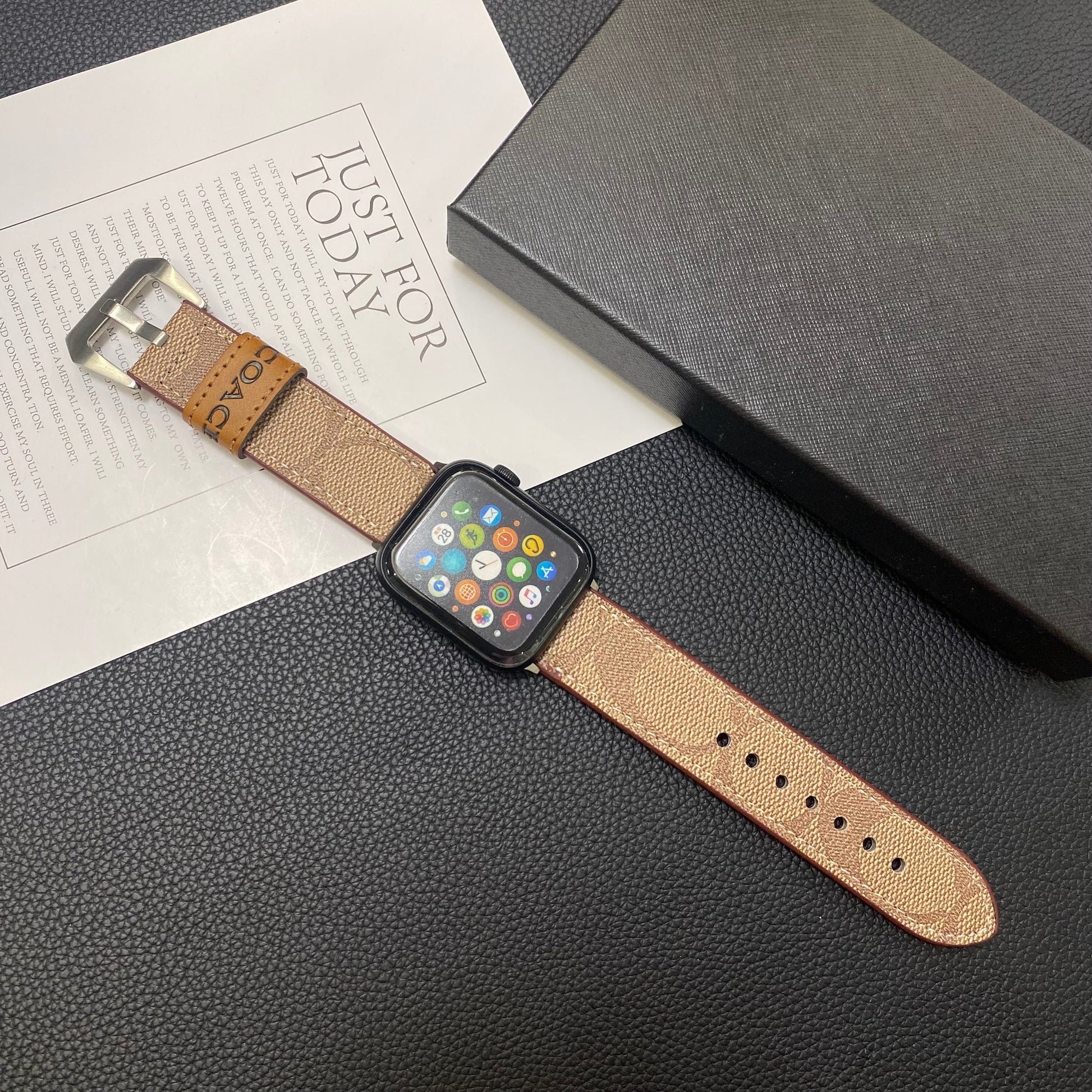 Leather Coach Apple Watch Band Light Brown-