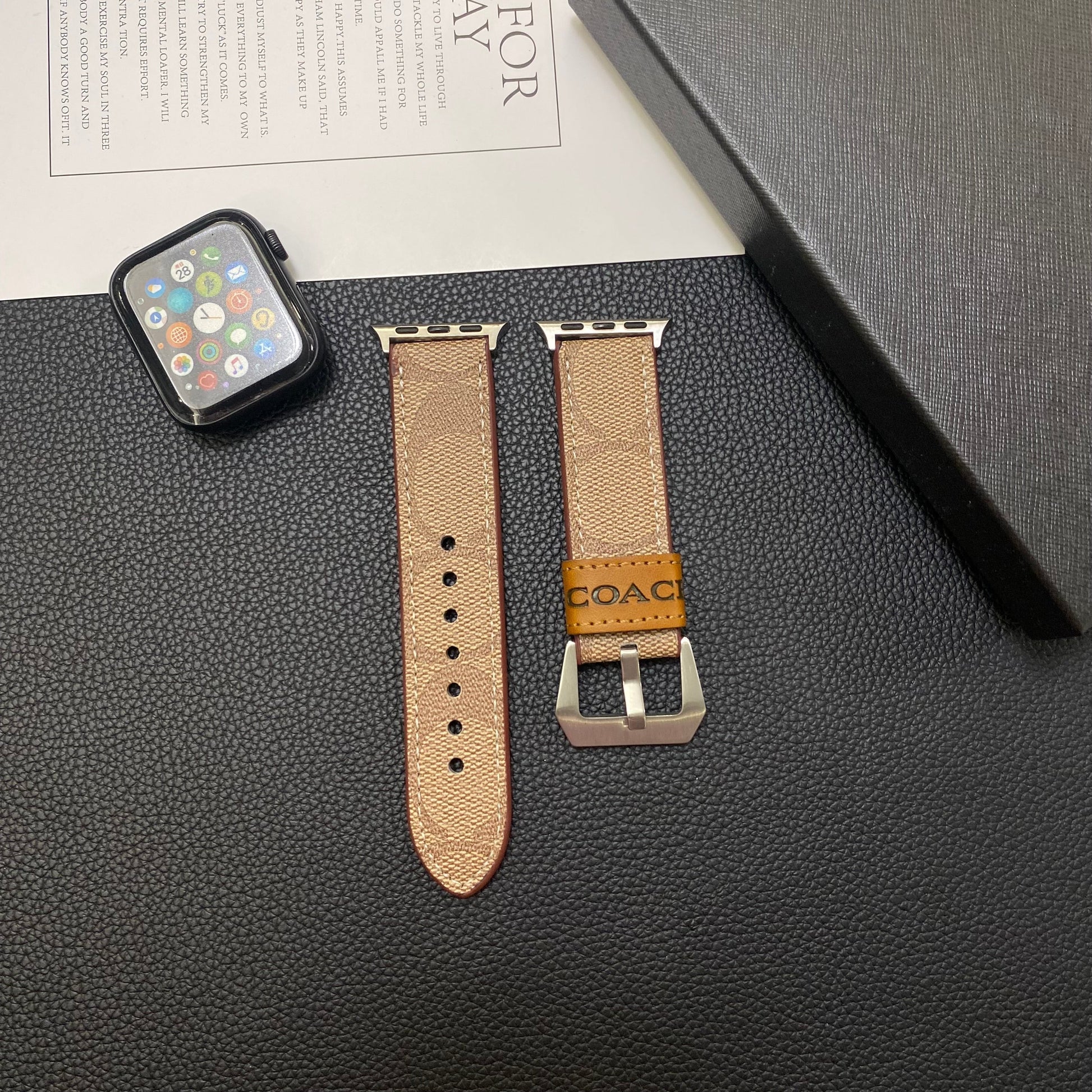 Leather Coach Apple Watch Band Light Brown-