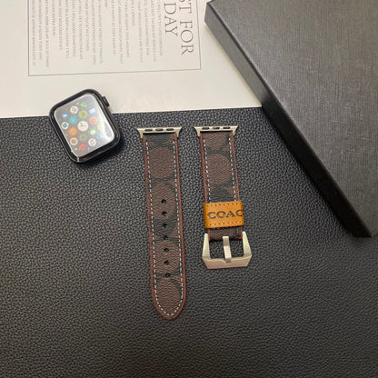 Leather Coach Apple Watch Band Dark brown-