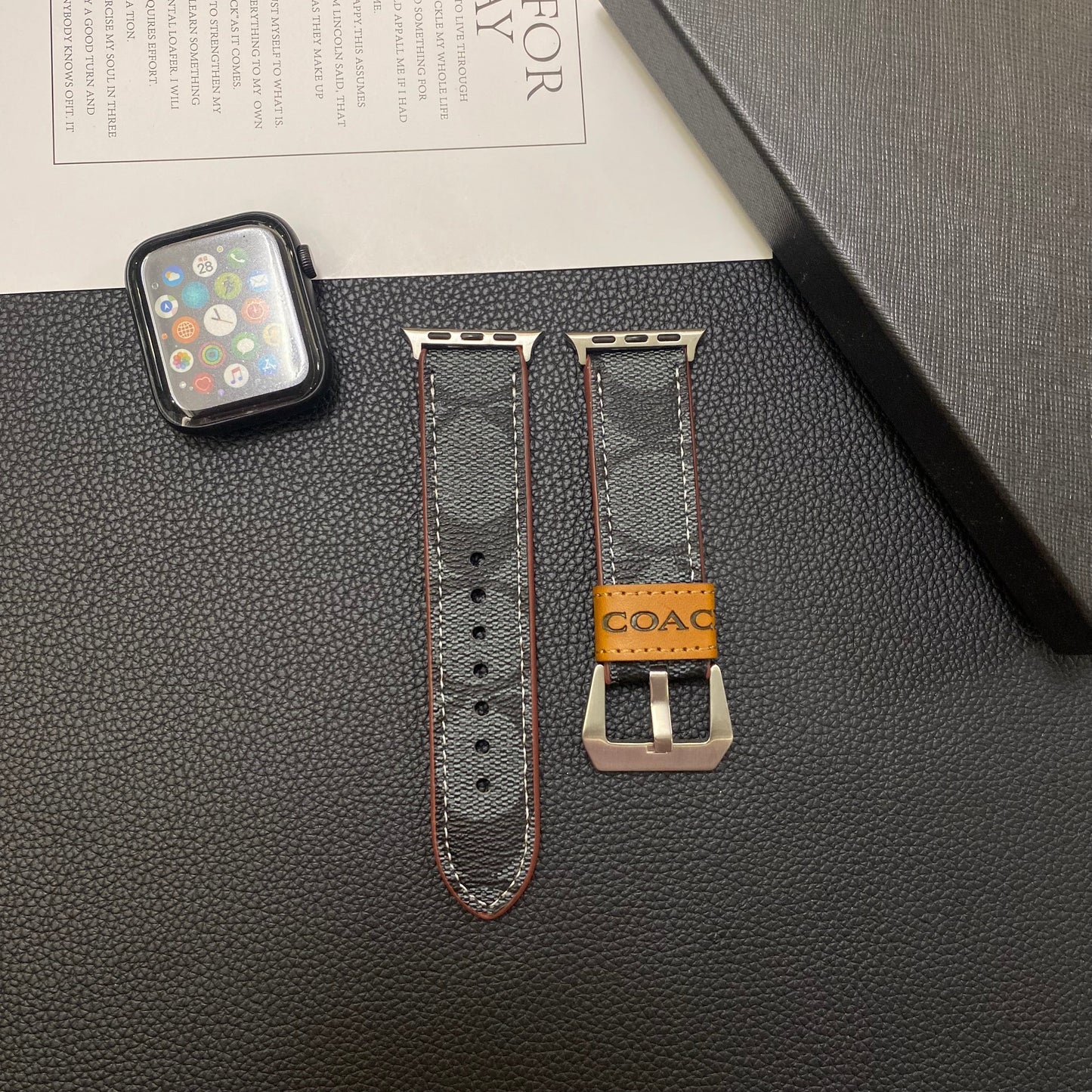 Leather Coach Apple Watch Band Black-