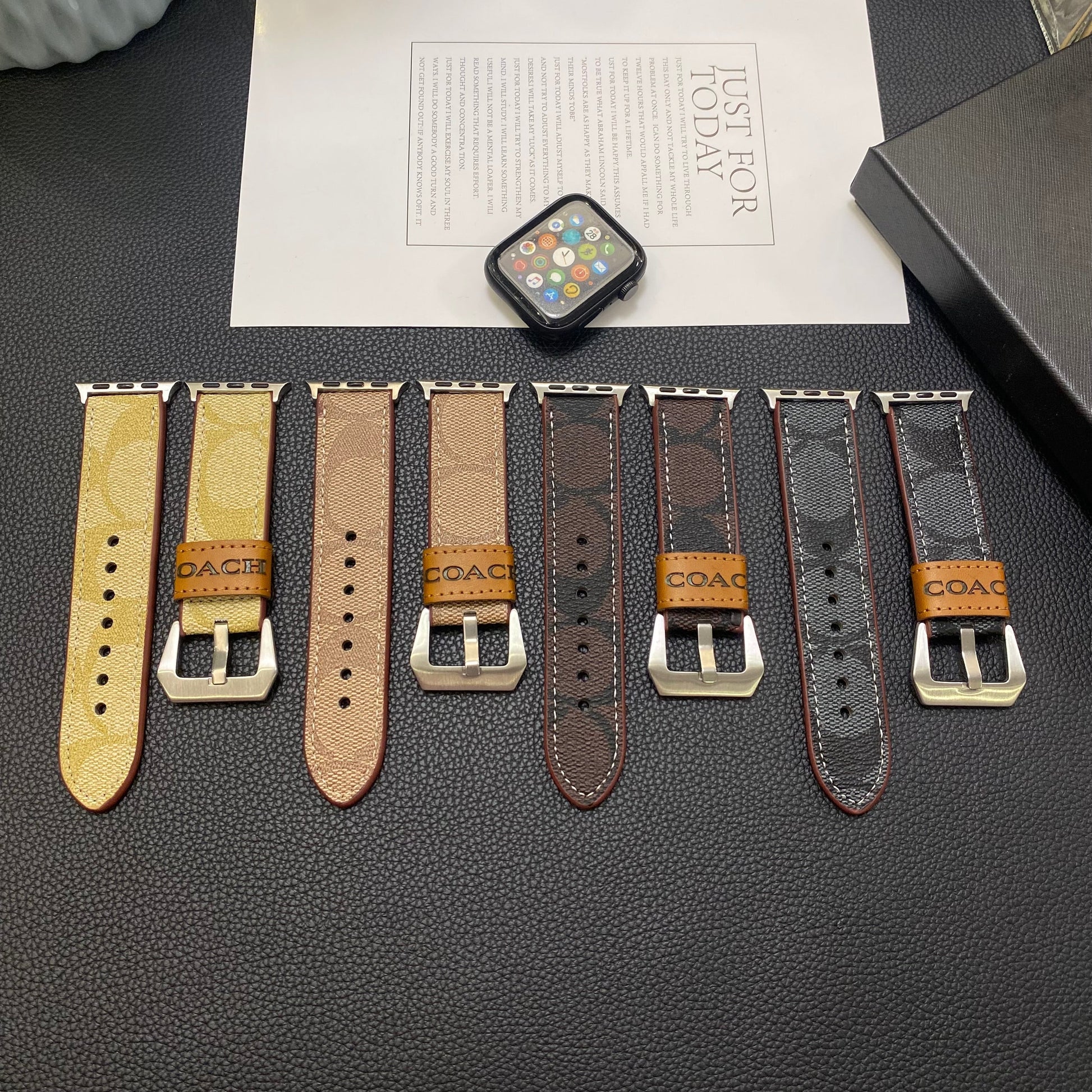 Leather Coach Apple Watch Band Dark brown-