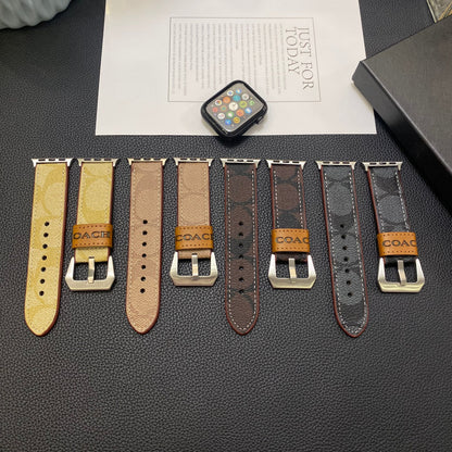 Leather Coach Apple Watch Band Dark brown-