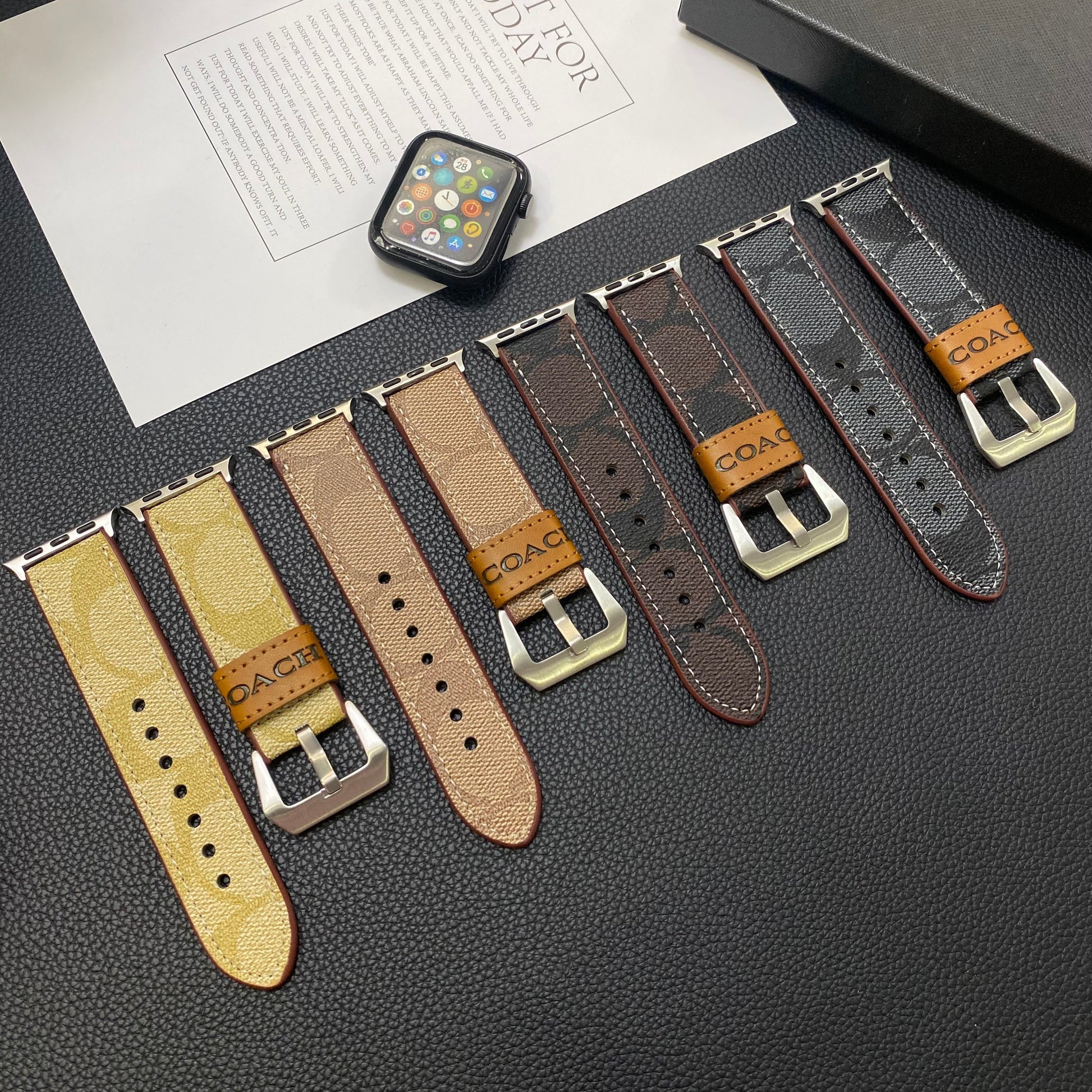 Leather Coach Apple Watch Band Light Brown-