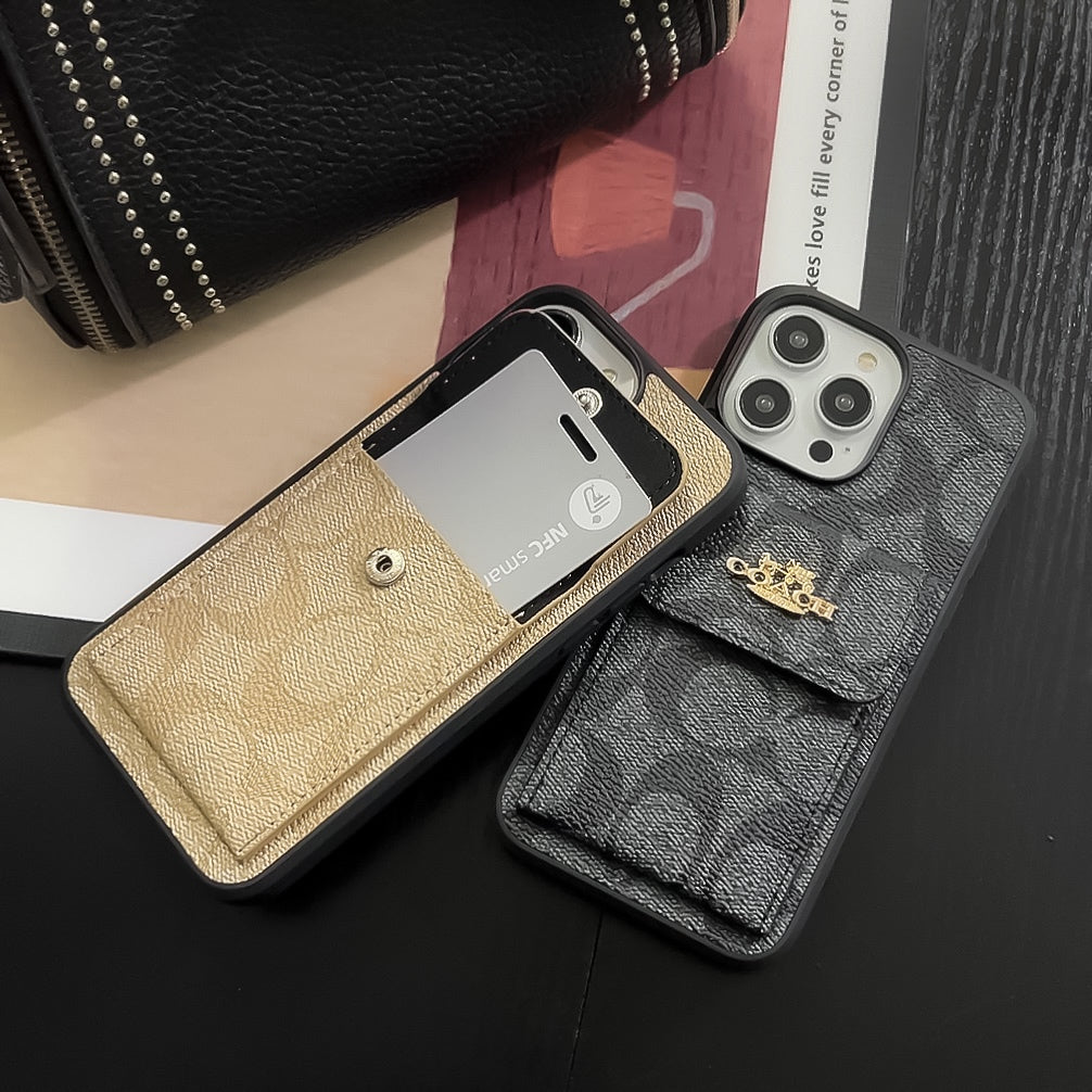 Classic iPhone Case With Card Holder Wallet Coffee