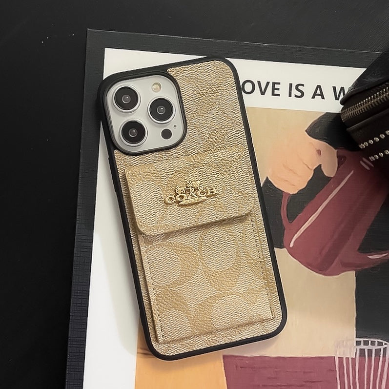Classic iPhone Case With Card Holder Wallet Coffee